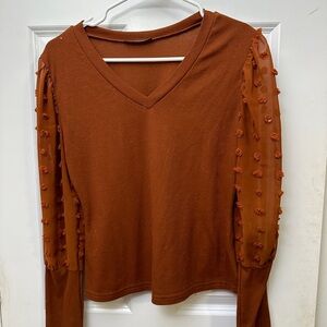 NEW Ruffled Orange Long Sleeve Blouse with Elegant Details